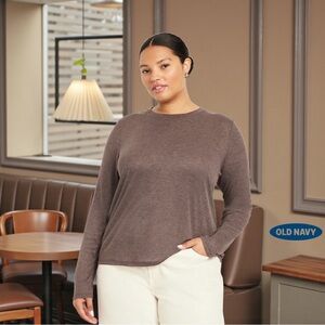 Old Navy, Flutterweight Lightweight Long Sleeve Top Brown Taupe, Plus Size 2X